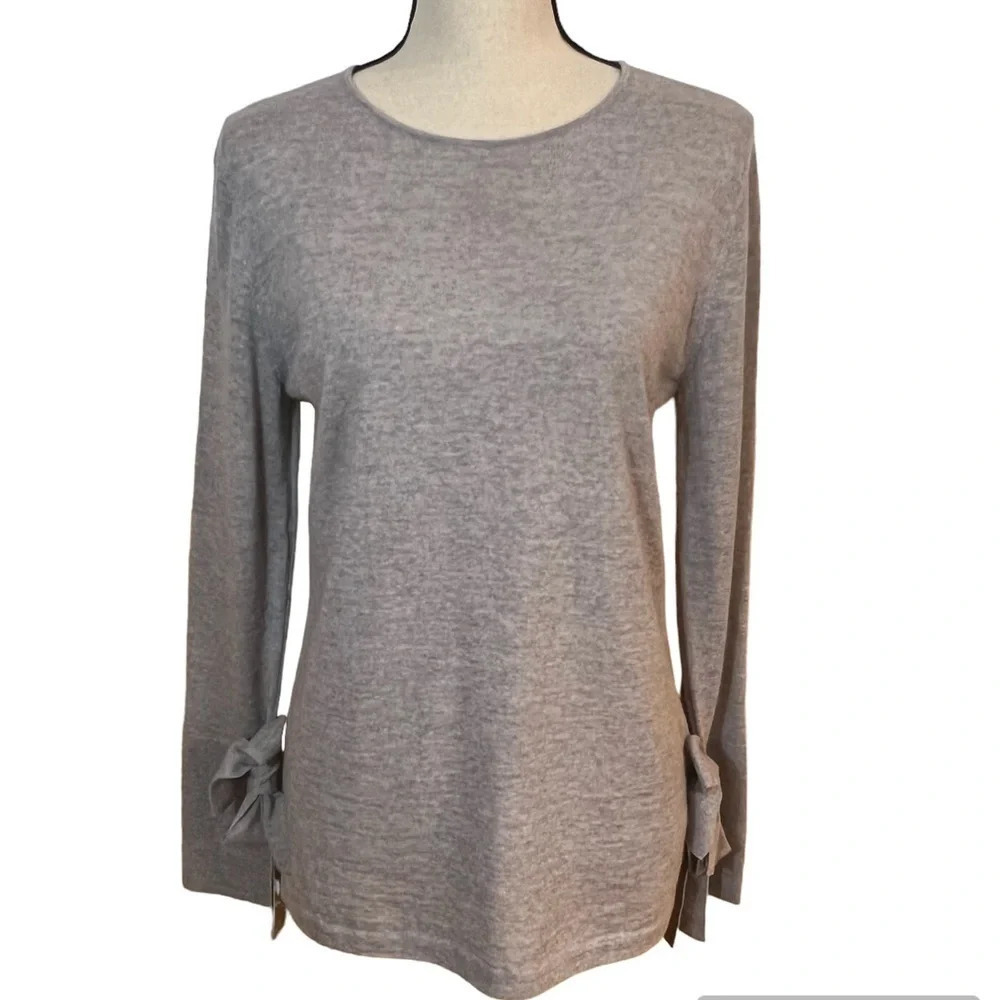 Escada Gray Virgin Wool Tie Bow Cuff Sweater Sz-M